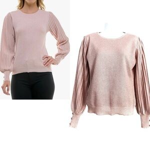 Nanette Lapore Pink Blush Sweater Medium Shimmery Long Rib Sleeves Light